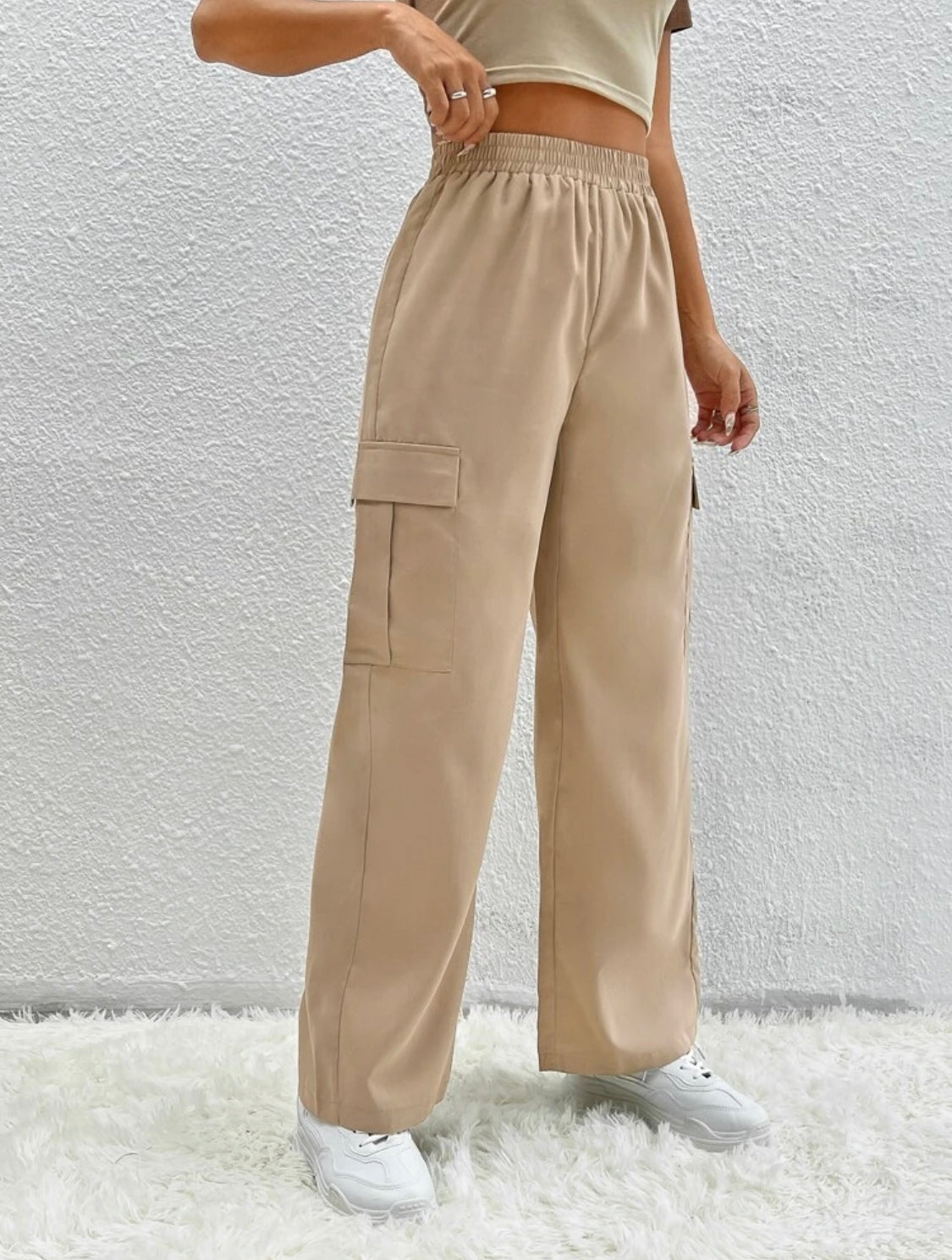 SHEIN PETITE Pantalones cargo con bolsillo lateral con solapa