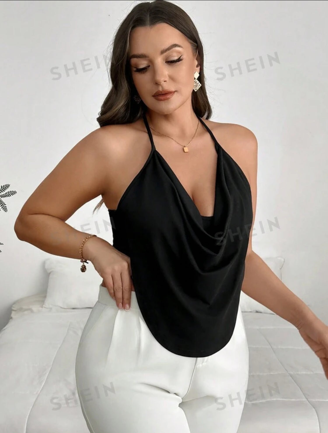 Firerie Top de tirantes y camiseta de talla grande, cómoda, elegante y delicada con cuello anudado para mujeres, para el Día de Acción de Gracias