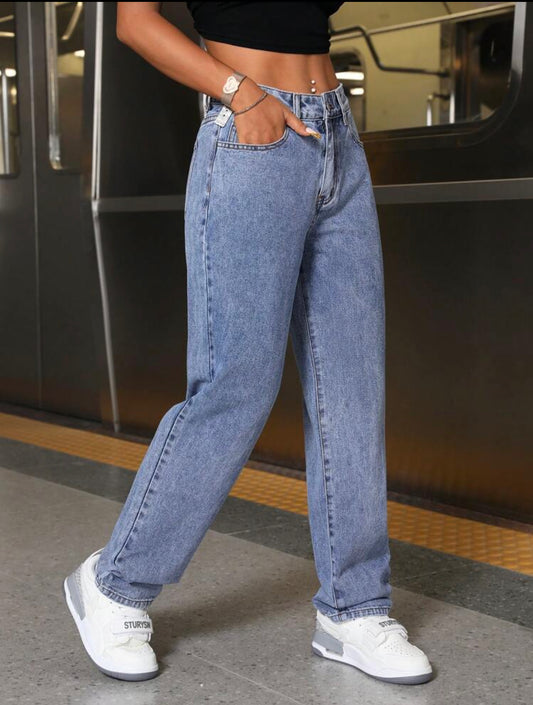 SHEIN Tall Pantalones de mezclilla desteñidos ajustados, de moda casual, con bolsillos y cintura con botones para mujer