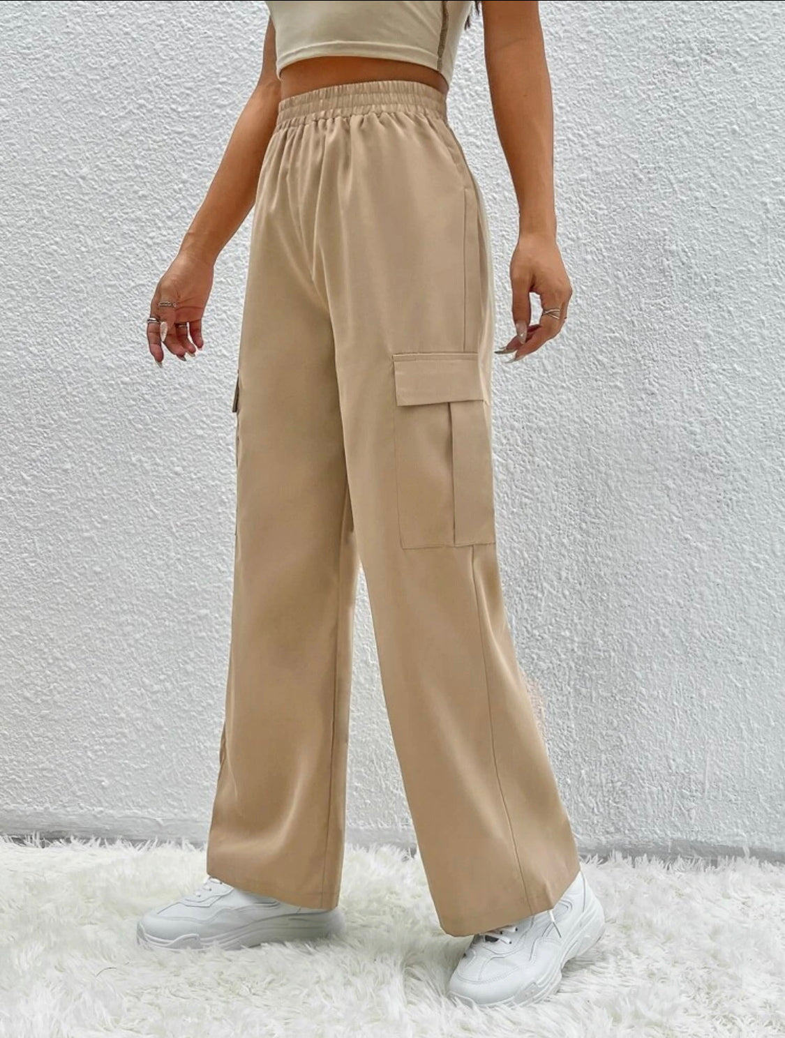 SHEIN PETITE Pantalones cargo con bolsillo lateral con solapa