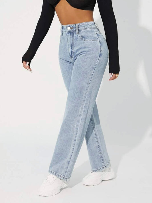 SHEIN PETITE Jeans de pierna recta de talle alto