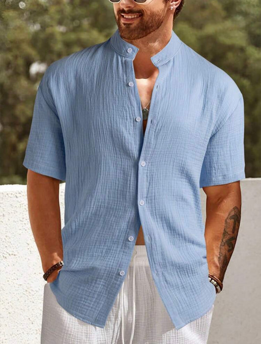 Manfinity Homme Camisa casual de verano de hombre en unicolor con cuello en V y manga corta para uso diario o tiempo libre