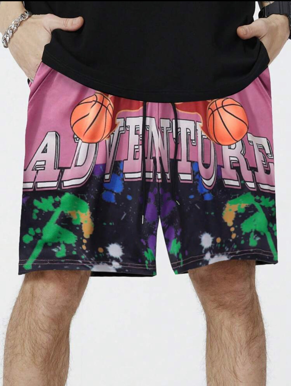 ROMWE Street Life Pantalones cortos de baloncesto para hombres con impresión de letras, adecuados para uso diario en primavera y verano