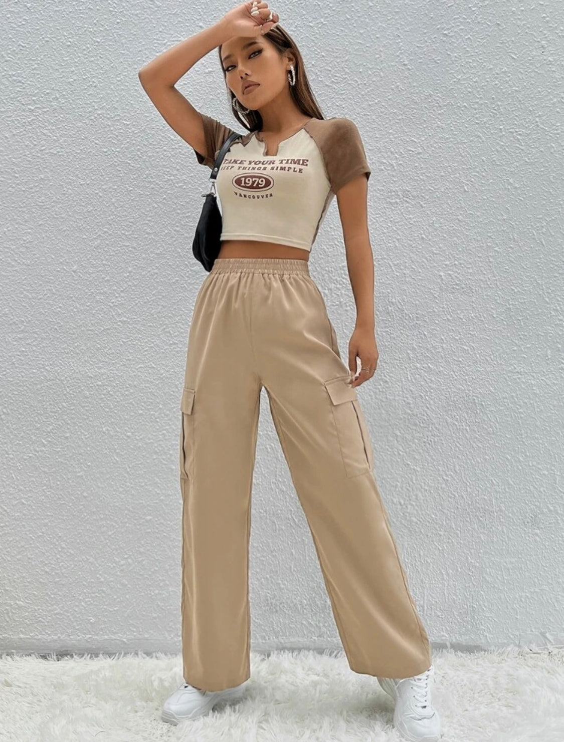 SHEIN PETITE Pantalones cargo con bolsillo lateral con solapa