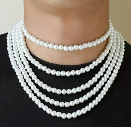 1 pieza Collar de perlas blanco de moda, simple y versátil, regalo para vacaciones de uso diario para hombres