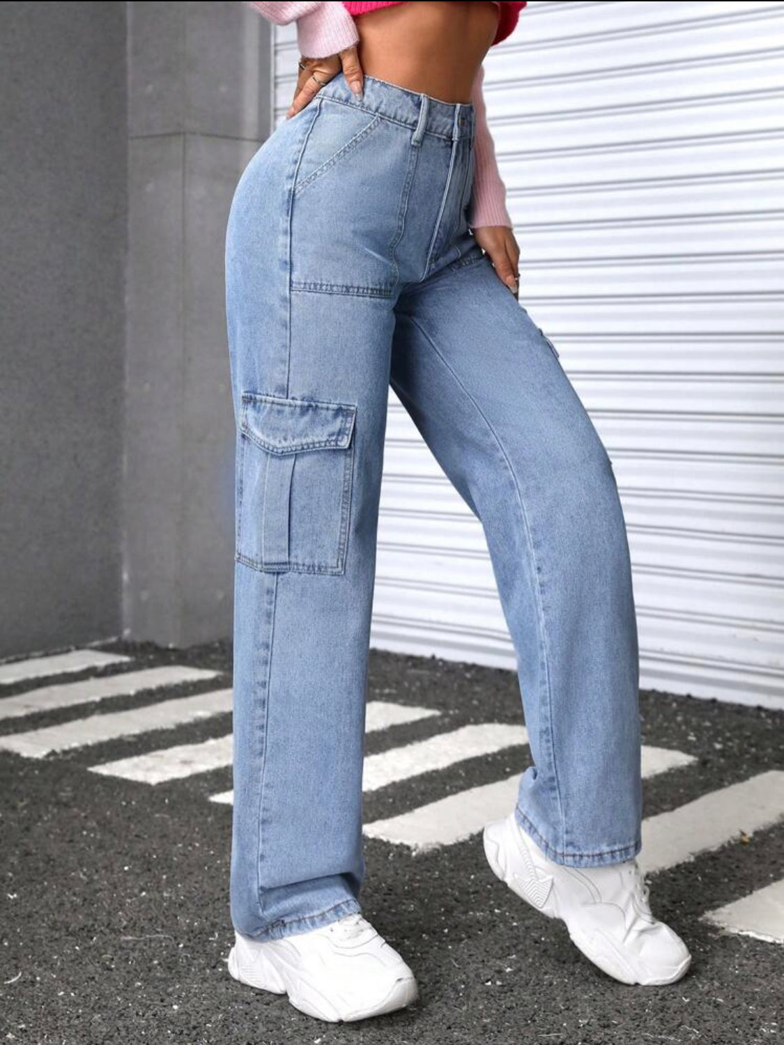 SHEIN PETITE Jeans De Carga De Color Sólido