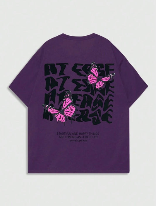 ROMWE Street Life Camiseta Para Hombre Con Impresión De Mariposa Y Letras