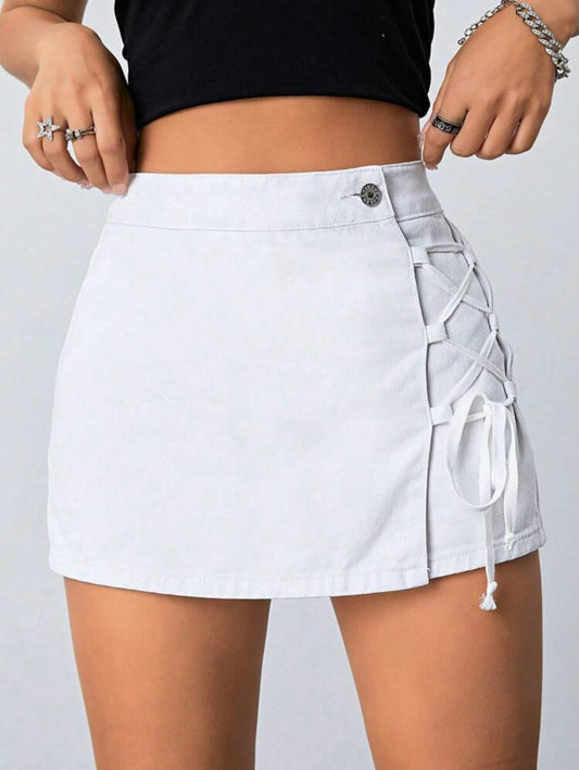 SHEIN ICON Skort mezclilla con cordón delantero