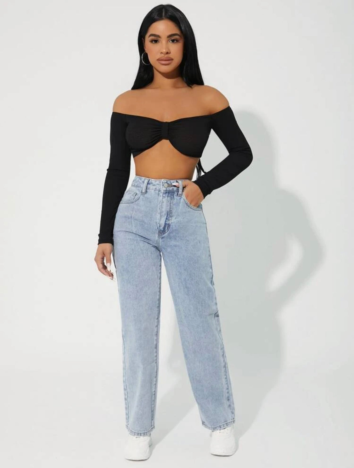 SHEIN PETITE Jeans de pierna recta de talle alto