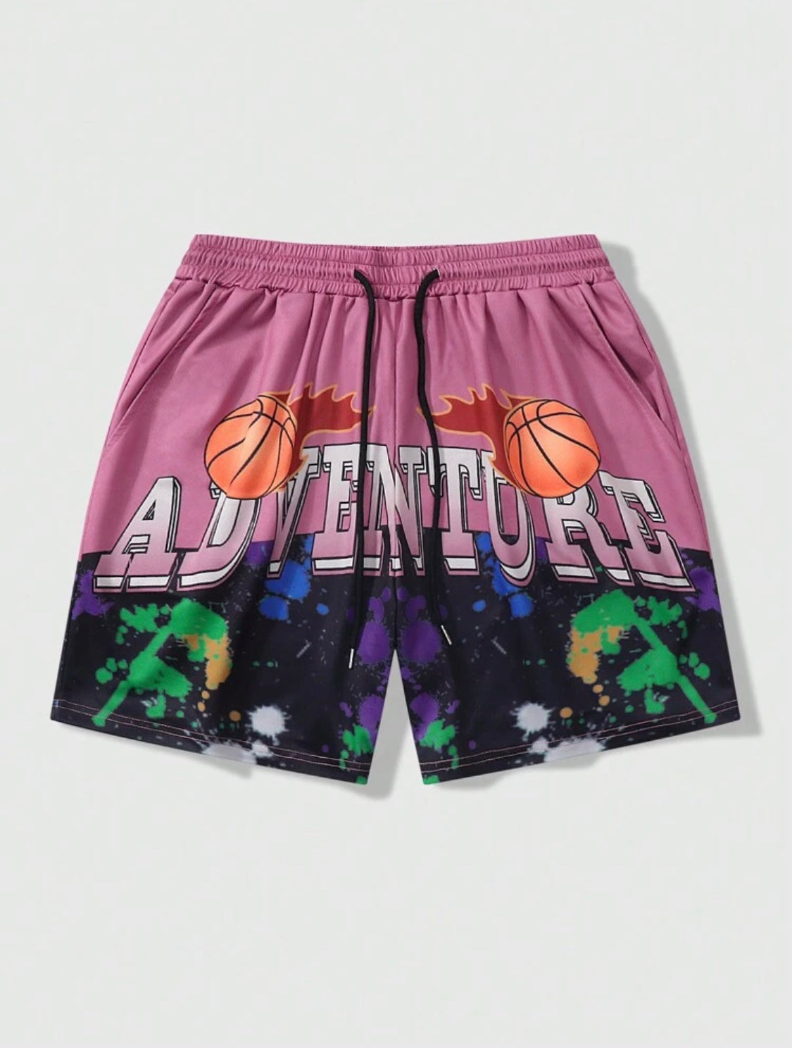 ROMWE Street Life Pantalones cortos de baloncesto para hombres con impresión de letras, adecuados para uso diario en primavera y verano