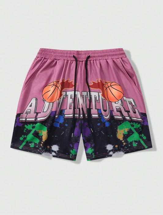 ROMWE Street Life Pantalones cortos de baloncesto para hombres con impresión de letras, adecuados para uso diario en primavera y verano