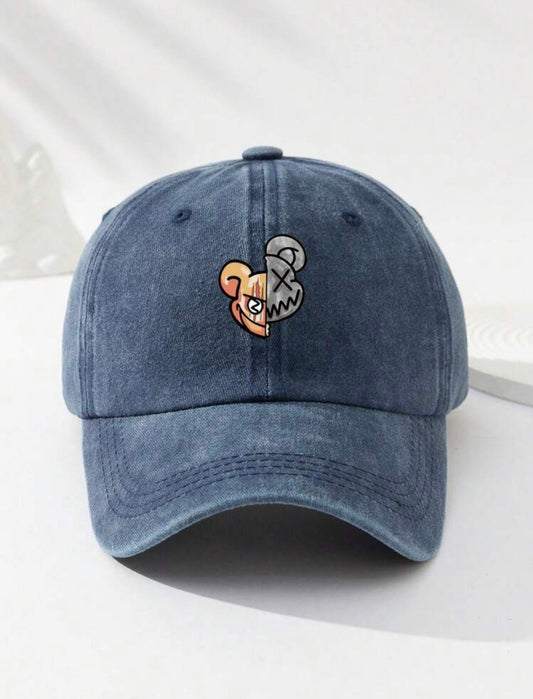 SHEIN Gorra de béisbol de hombre con oso lavado dividido