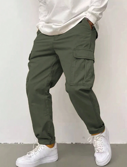 Manfinity Hypemode Pantalones Casuales de Hombre de unicolor con Bolsillos de Solapa y Cintura con Cordón Lateral