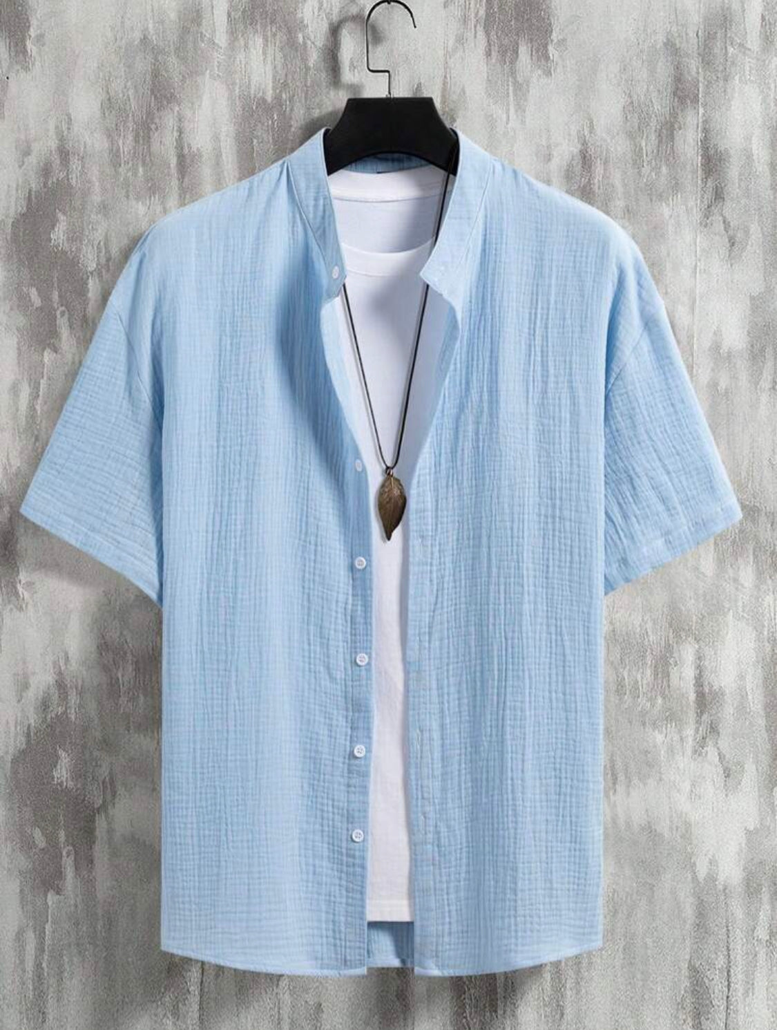 Manfinity Homme Camisa casual de verano de hombre en unicolor con cuello en V y manga corta para uso diario o tiempo libre