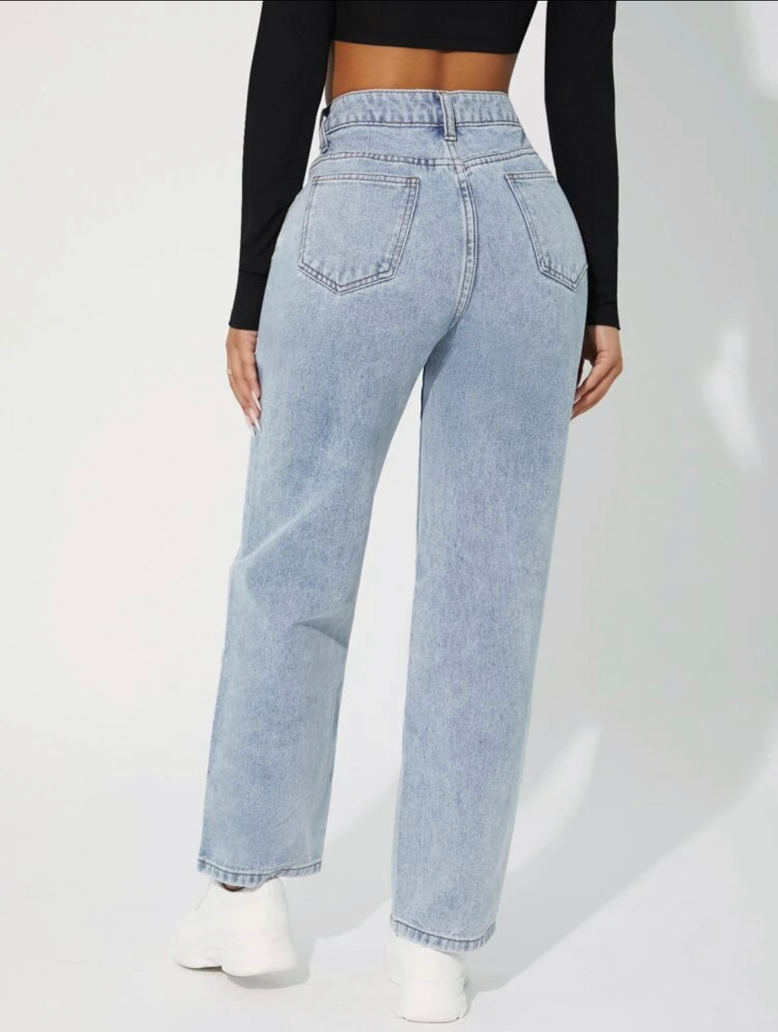 SHEIN PETITE Jeans de pierna recta de talle alto