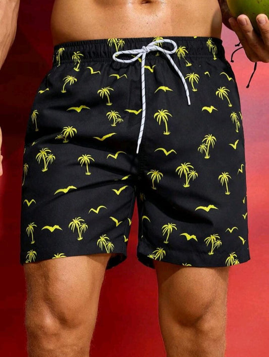 Manfinity Swimmode Pantalones Cortos De Playa Con Cordón Y Estampado De Árbol De Coco Para Hombre