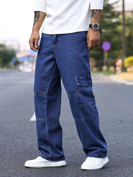 Manfinity Jeans Casuales De Carga Sueltos Para Hombre Con Bolsillos